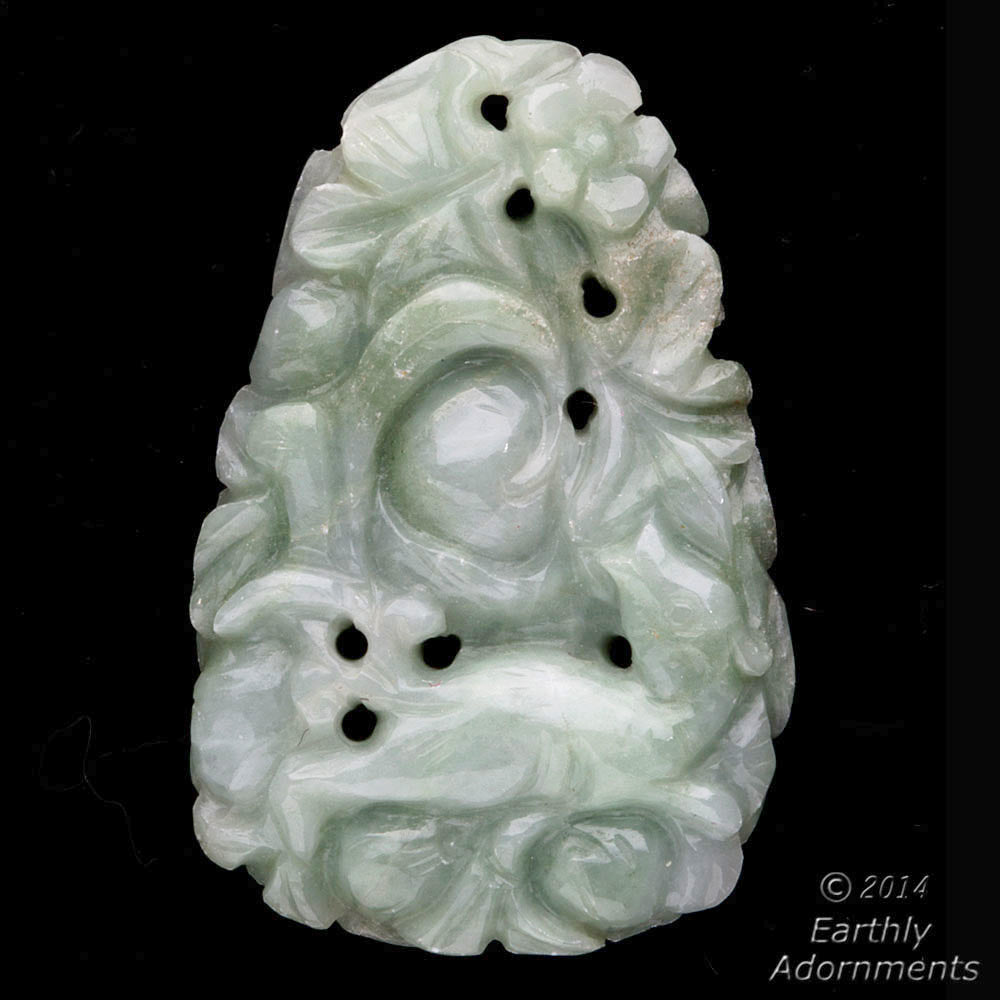 Panda Pendant - 14K Gold Carved Jadeite, Mother of Pearl, & Black Nephrite Jade