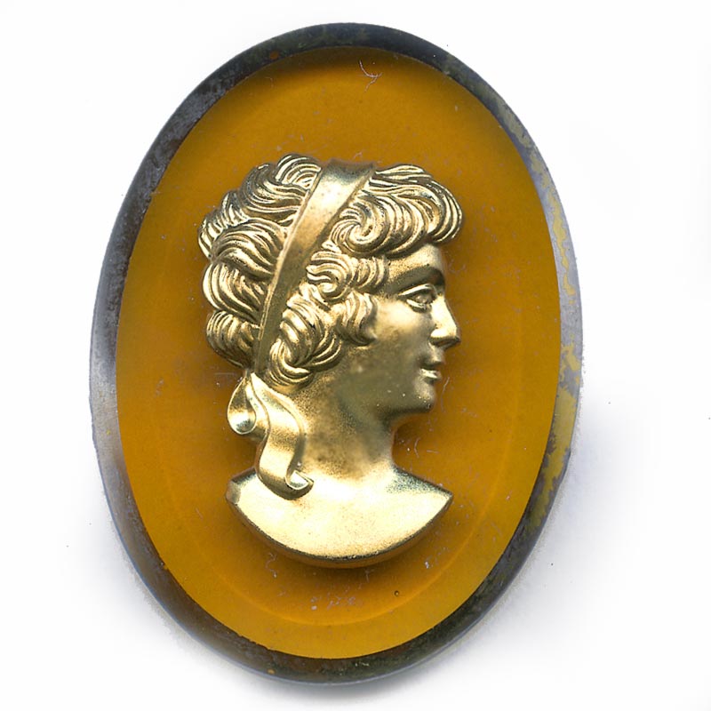 Woman's Profile in Gold on Oval Cabochon, glass. Pkg 1. b5-573