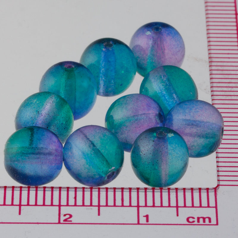 Contemporary Czech 3 color 8mm rounds, blue, purple and green. Package of 25. b11-mi-1182