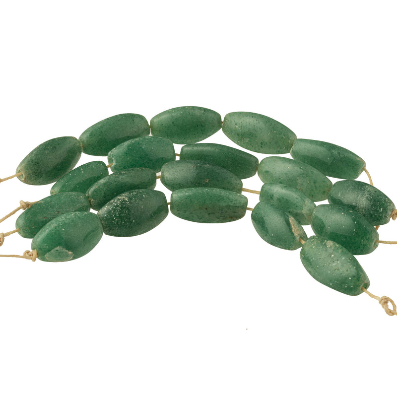 Aventurine, natural deep green sparkly triangular oval beads.  5 bead strand. B4-ave222