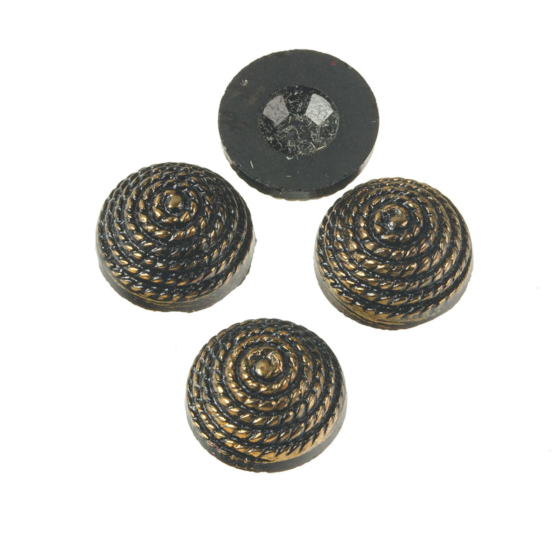 Beehive Cabochons, black, silver glass, flatback. West German. 9mm. Pkg 2. b5-527