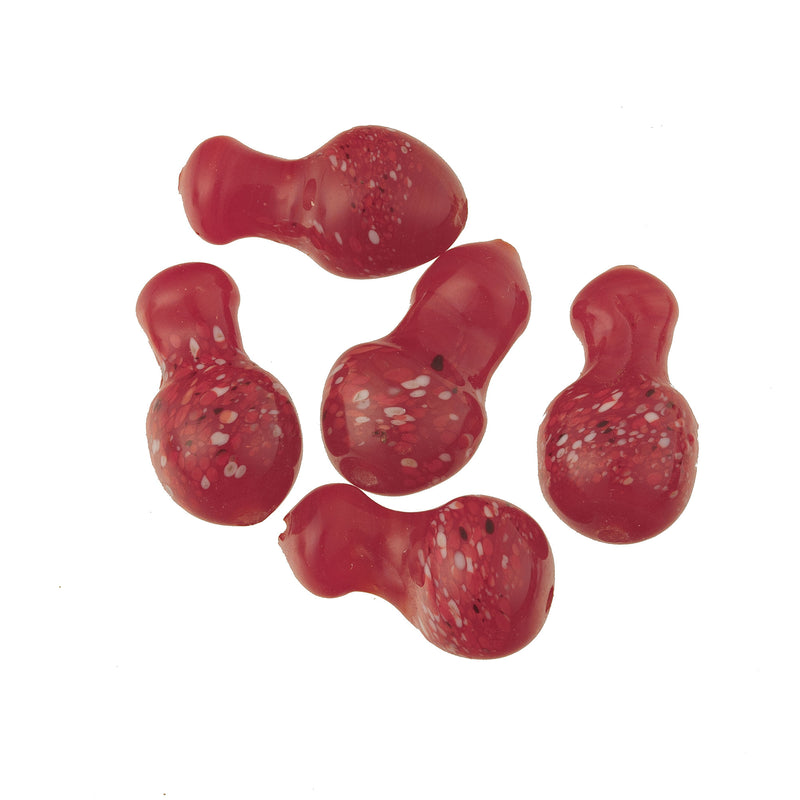 Red-Orange Millefiori Gourd Shaped Beads, Japanese, glass. 22x12mm. Pkg of 4. b11-0433