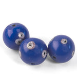 Chinese cobalt blue Peking glass bead with white and red millefiori 19mm. Pkg 1. b11-bl-2113