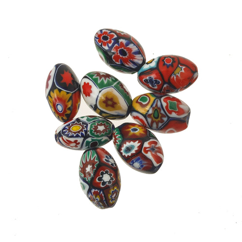 Vintage Murano Moretti studio millefiori glass beads. 1920s-1950s. 15x9mm ovals. Pkg.1. b1-2105