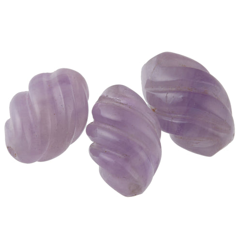 Spiral Carved Natural Cape Amethyst beads, 17-19mm x 12mm. Pkg  1. b4-ame238