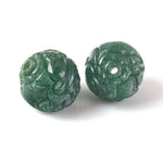 Dark green jadeite intricately hand carved dragon focal bead. Pkg 1. 15mm. b4-jad503