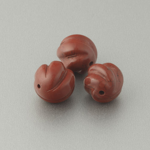 Red Jasper carved swirled melon bead.  12mm. Pkg 4. b4-jas293