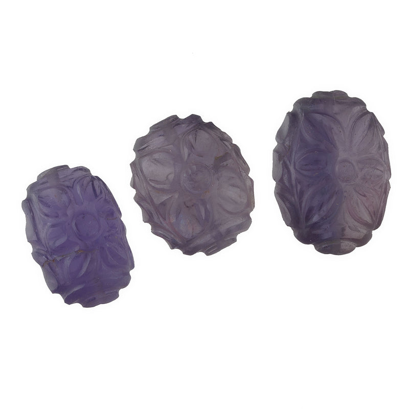 Vintage Floral Carved Amethyst Beads, gemstone quality, oval. 10+ cts. Pkg 1. 1970s. b4-ame243