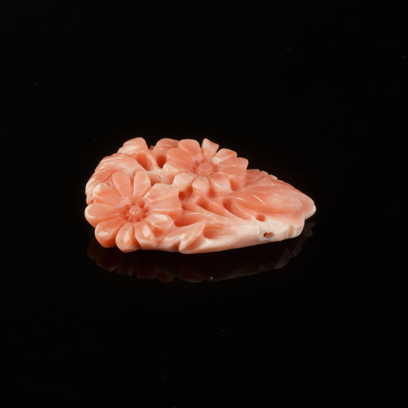 Salmon Pink Coral Cabochon carved floral design, natural, untreated.  b4-cor465