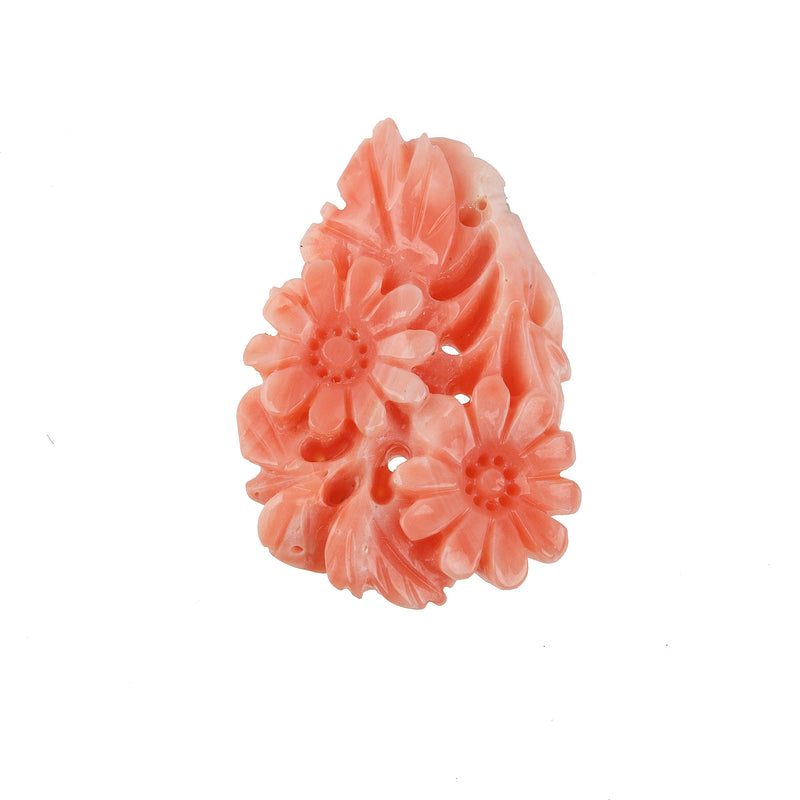 Salmon Pink Coral Cabochon carved floral design, natural, untreated.  b4-cor465