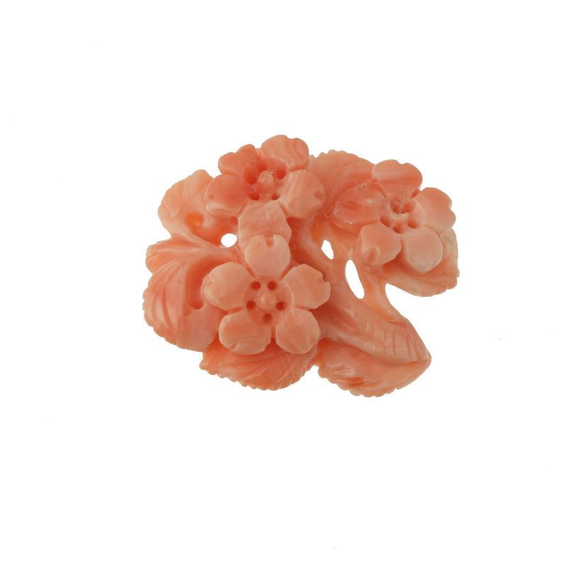 Salmon Pink Coral Cabochon carved floral design, natural, untreated.  b4-cor475