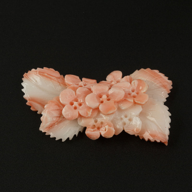 Peach and White Coral Cabochon carved floral design, natural, untreated.  b4-cor478