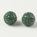 Dark green jadeite intricately hand carved dragon focal bead. Pkg 1. 15mm. b4-jad503