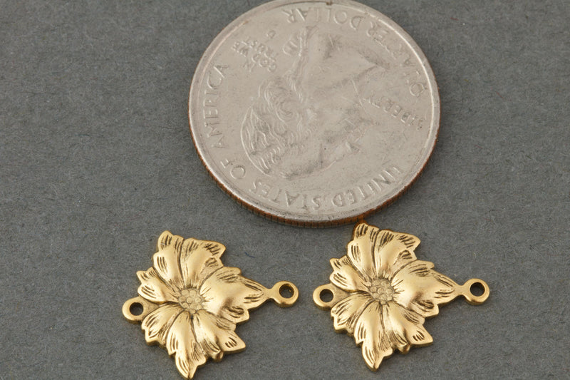 Antique finish 14k gold plated stamped brass hibiscus connector. 15x16mm. Pkg. of 4. B9-0831 g