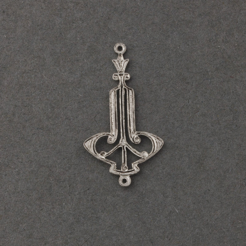 Art Nouveau style silver plated stamped  brass pendant or connector. 28x15mm. Package of 4. b9-2403s