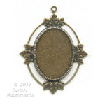 Brass solid back oval frame pendant setting for cabochon. Various finishes 5 sizes. b9-0803