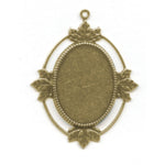 Brass solid back oval frame pendant setting for cabochon. Various finishes 5 sizes. b9-0803