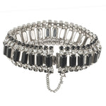 Rhinestone Bracelet, Art Deco look with rhinestones and black glass.  Circa 1950s-60s. j-brcs652