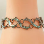 Sterling silver and abalone inlay link bracelet.  Vintage pre-eagle 1940s Mexico.  Signed. brvs989