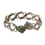 Sterling silver and abalone inlay link bracelet.  Vintage pre-eagle 1940s Mexico.  Signed. brvs989