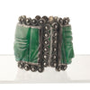 Casa Prieto Mexico signed sterling silver & carved green agate Aztec face panel bracelet. 1930s.  brvs990JL