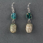 Old carved Egyptian scarab and Roman glass earrings. erbd191