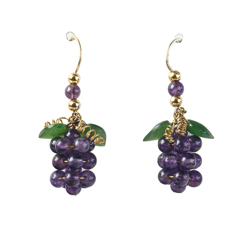 Amethyst grape and Jade leaf drop earrings