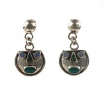 Sterling Silver Geometric Face post earrings, with lapis and malachite. ervs908