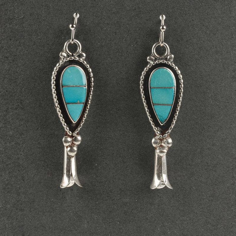 Native American Sterling silver and turquoise squash blossom earrings. ervs909