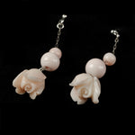 Carved Coral Rosebud Earrings, natural pink angelskin. j-erja914