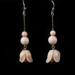 Carved Coral Rosebud Earrings, natural pink angelskin. j-erja914