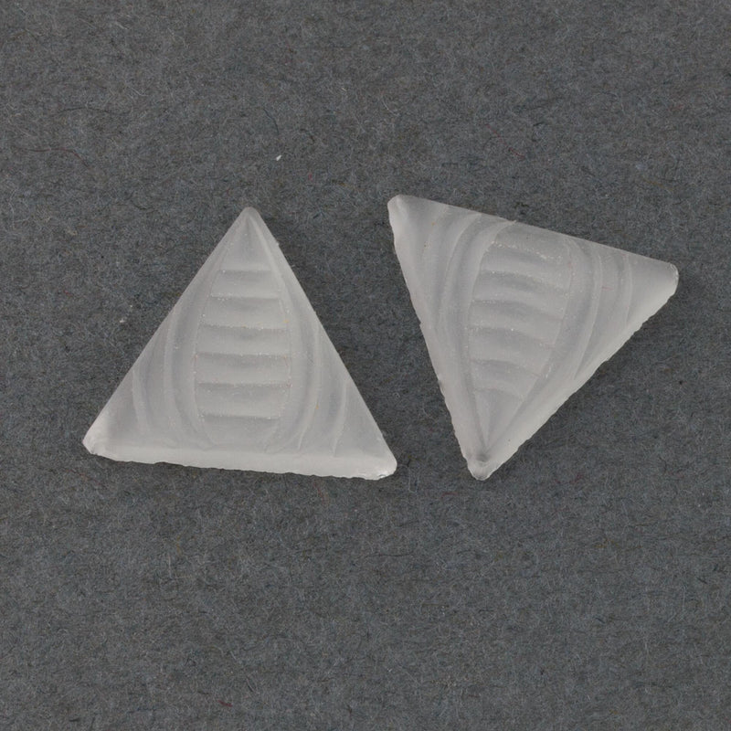 Art Deco Bohemian white matte glass molded flat back equilateral triangle.17mm each side. Package of 2. b5-934