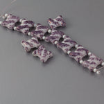 Vintage Czech Picasso finish 2-hole beads purple & white. 14x16mm. Pkg of 7. b11-pp-0428