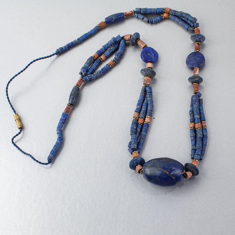 Lapis Lazuli Afghan Tribal Necklace, accented with Red Jasper, 25 inches.  nlbd2216