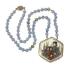 Antique Japanese Satsuma silver pendant necklace with blue lace agate beads.  nlor847