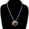 Antique Japanese Satsuma silver pendant necklace with blue lace agate beads.  nlor847