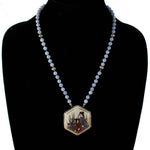 Antique Japanese Satsuma silver pendant necklace with blue lace agate beads.  nlor847