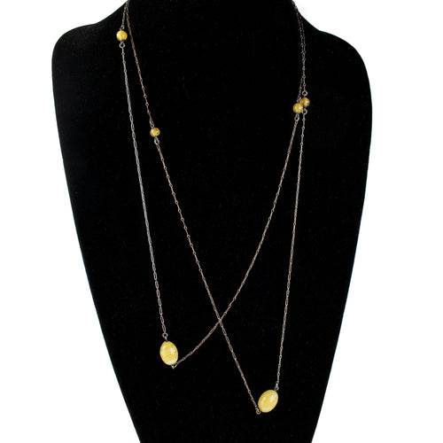 Flapper necklace, paperclip chain with yellow beads. 60 inches. nlad993