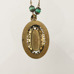 Art Deco Green Peking Glass Necklace, brass.  1920s, Czech. j-nlad995