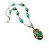 Art Deco Green Peking Glass Necklace, brass.  1920s, Czech. j-nlad995