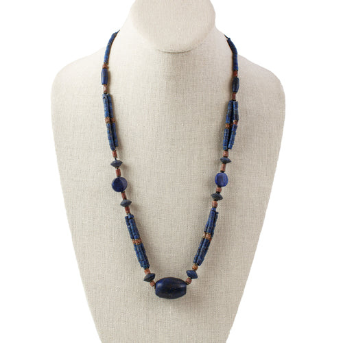 Lapis Lazuli Afghan Tribal Necklace, accented with Red Jasper, 25 inches.  nlbd2216