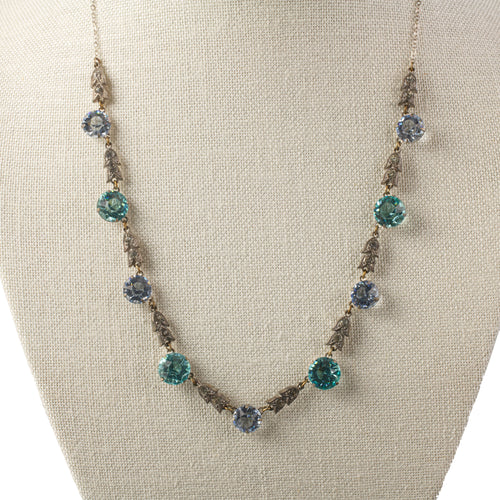 Aqua and Baby Blue Rhinestone Crystal Necklace, 18.5 inches. j-nlbg2212