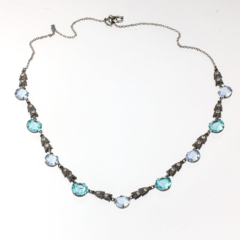 Aqua and Baby Blue Rhinestone Crystal Necklace, 18.5 inches. j-nlbg2212