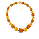 Art Deco Yellow Bakelite Round and Square bead necklace. nlbk808