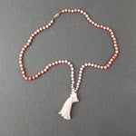 Angelskin coral carved Flower pendant and coral bead necklace. nlfn121