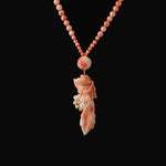 Natural Coral Carved Flower Pendant and coral bead necklace. nlfn123