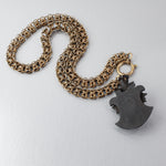 Mid to late Victorian gold filled Bookchain necklace with Vulcanite Mourning Locket j-nlvc543