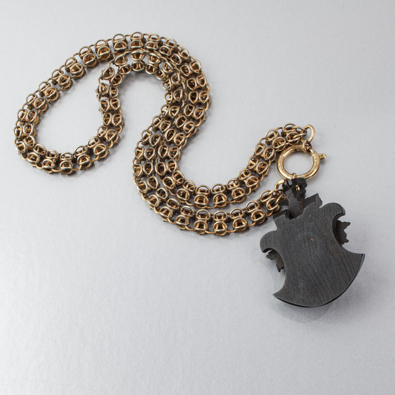 Mid to late Victorian gold filled Bookchain necklace with Vulcanite Mourning Locket j-nlvc543