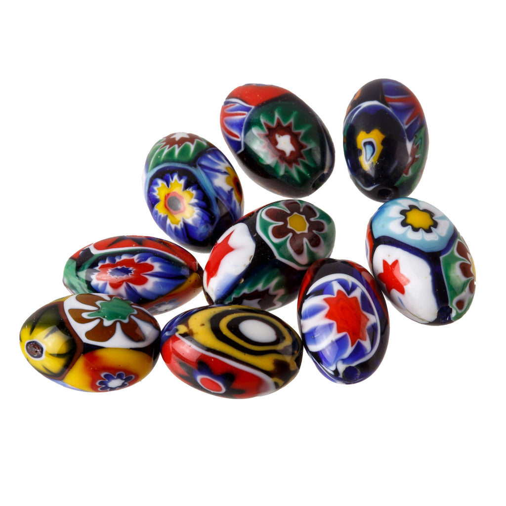 Lot outlet of 13 Venetian millefiori pearls of Murano polychrome decoration.