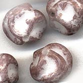 West German Picasso Glass Fluted Plum and White Rounds. 8mm. Pkg of 50